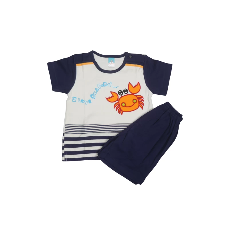 Kids Summer Beach Theme T-Shirt and Shorts Set with Crab Print