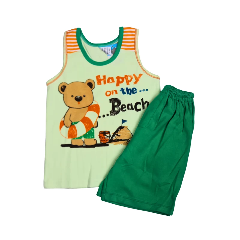 Beach Bear Graphic Kids Tank Top & Shorts Set