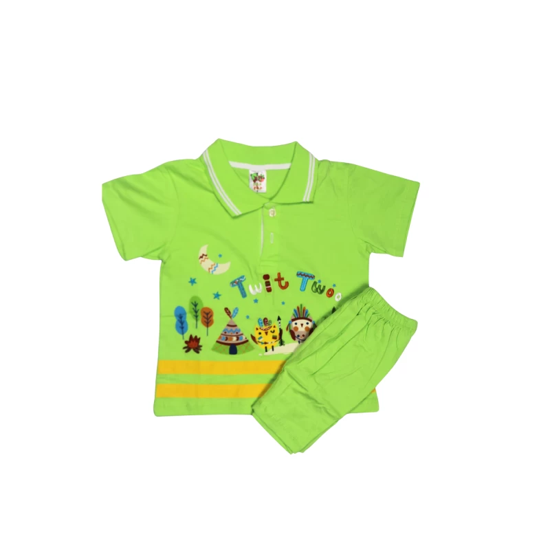 Kids Polo Shirt & Shorts Set with Fun Print