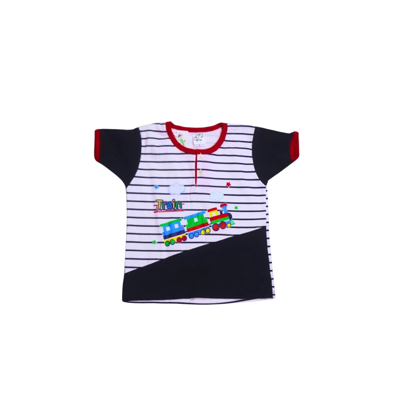 Kids Train Theme Pajama Set - Sleeve Top with Stripes & Matching shorts