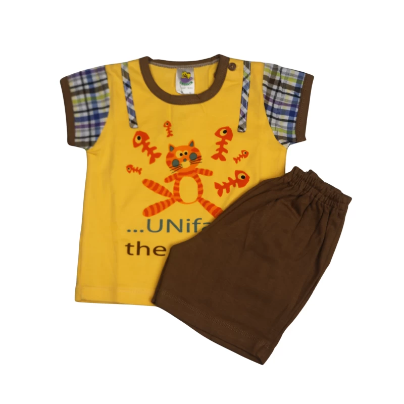Boys’ Yellow Graphic T-Shirt & Brown Shorts Set