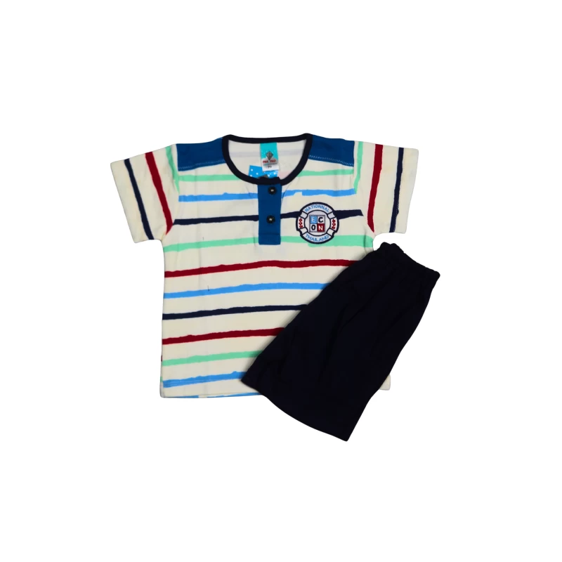 Striped Henley Tee & Navy Shorts Set for Kids