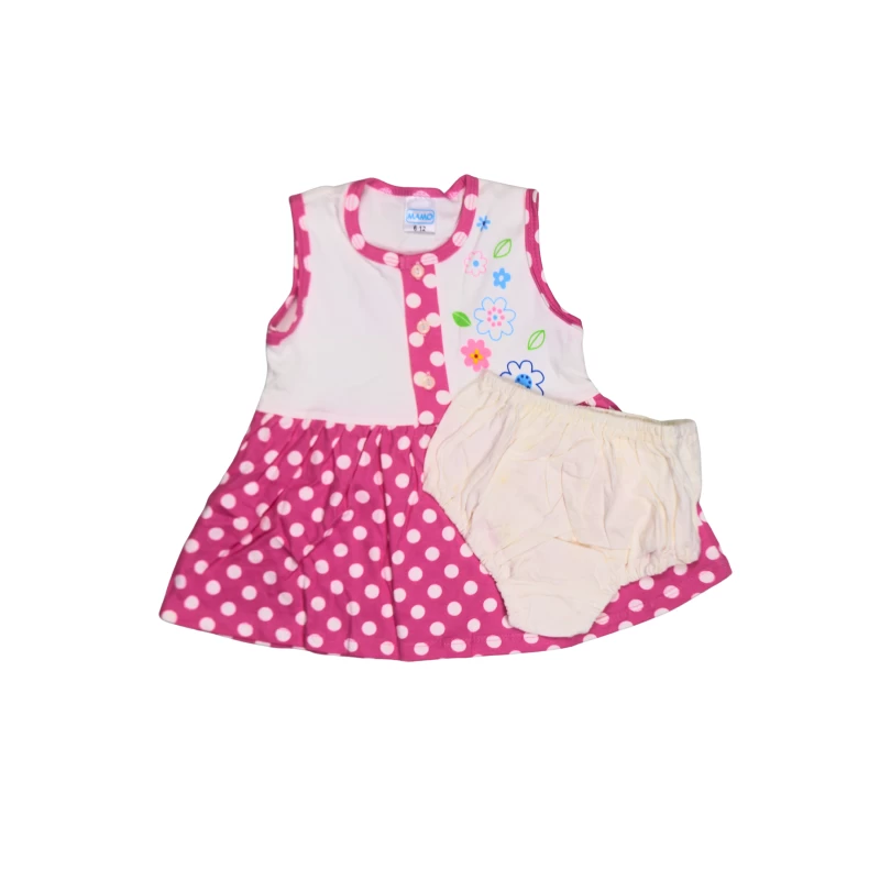 Girls' Floral-Print Sleeveless Dress with Polka Dot Skirt and Diaper Cover Set