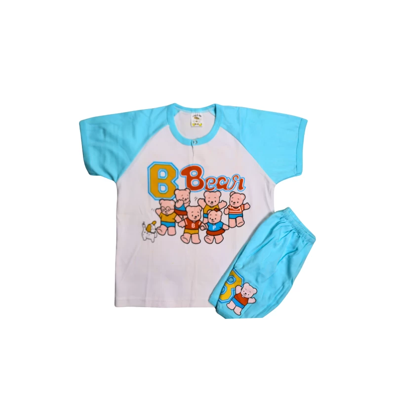 Kids' Bear Print Short Sleeve Pajama Set - Comfortable & Cute for Boys & Girls