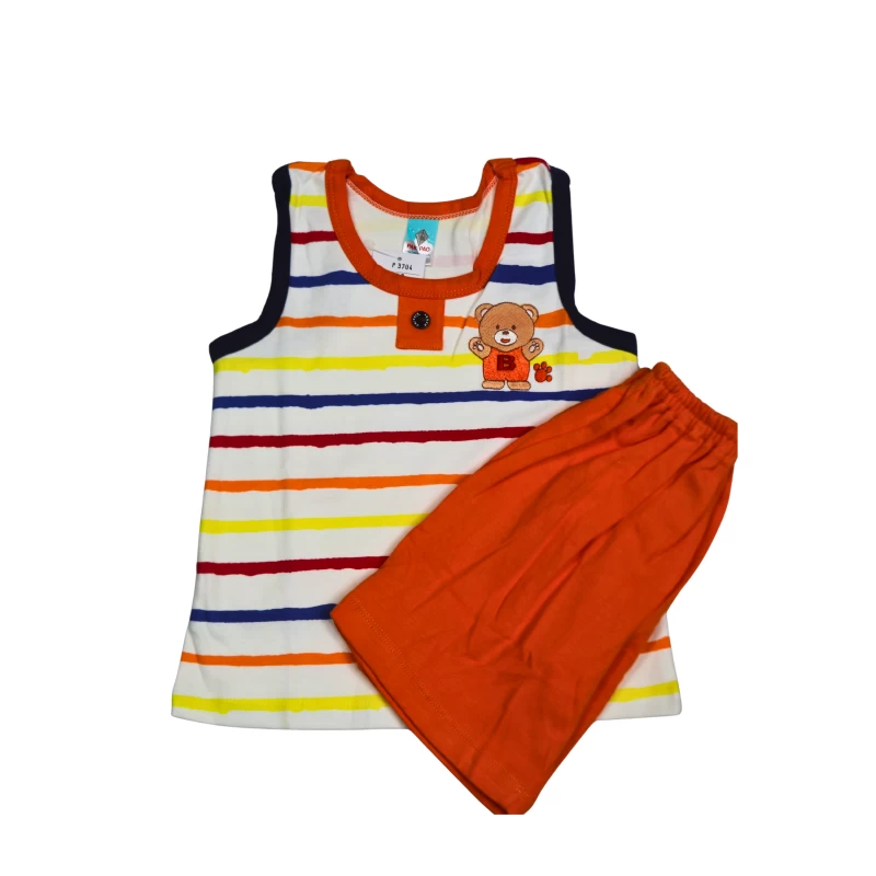 Colorful Striped Sleeveless Tank Top + Bright Orange Shorts Set for Kids