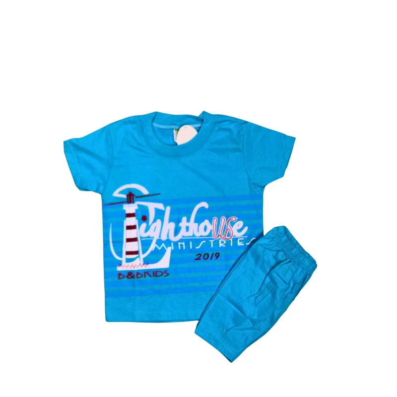 Bright Kids Polo Tee & Shorts Set with Lighthouse Graphic