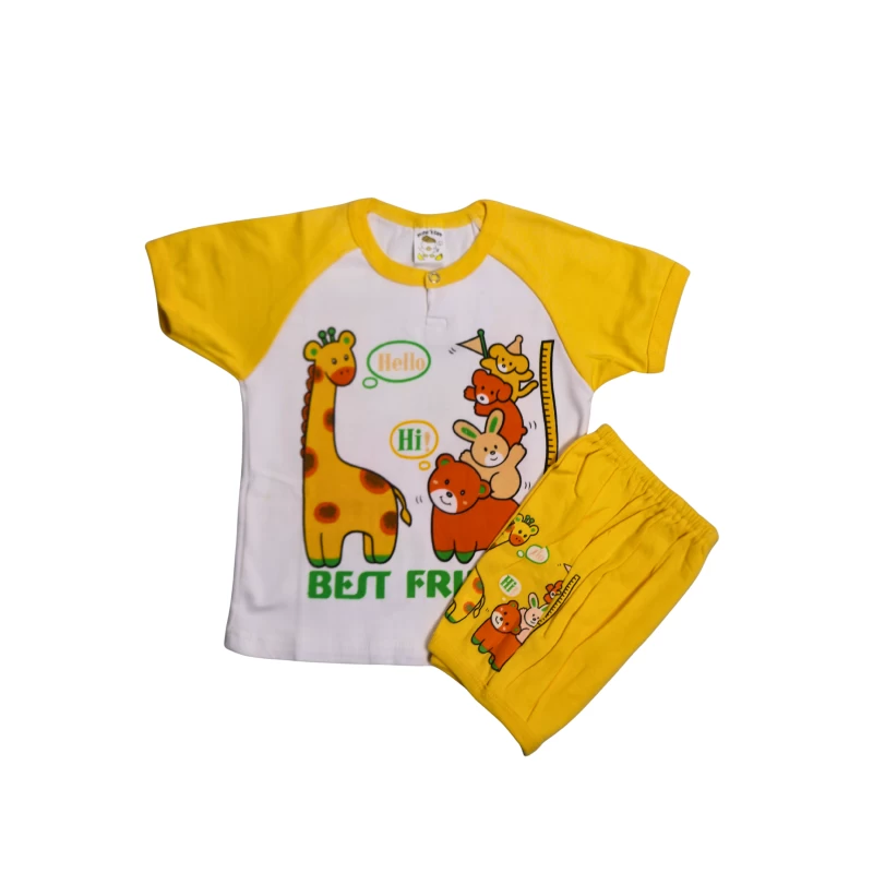 Cute Giraffe & Friends Kids T-Shirt + Shorts Pajama Set
