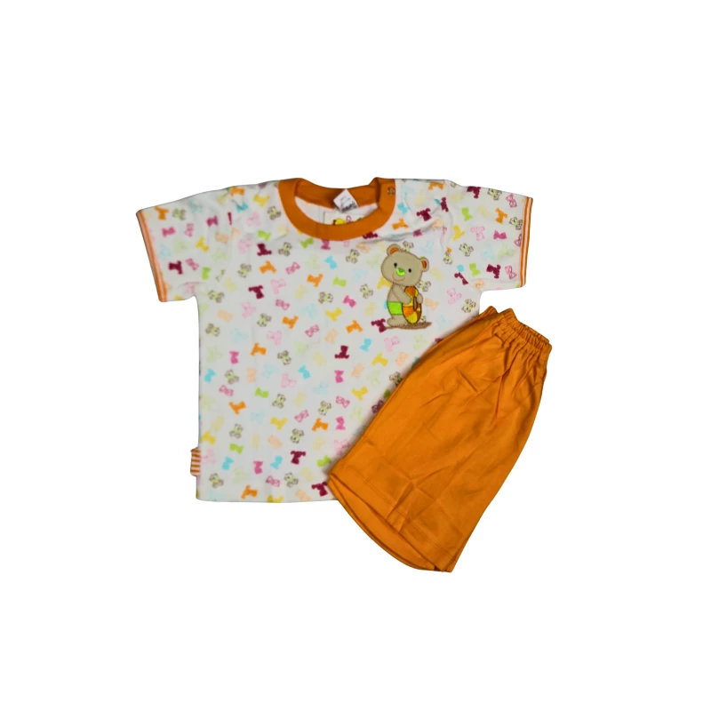Multicolor Bear Print Kids T-Shirt & Black Shorts Set