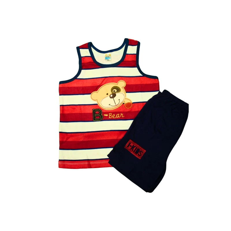 Striped Bear Graphic Kids Tank Top & Shorts Set