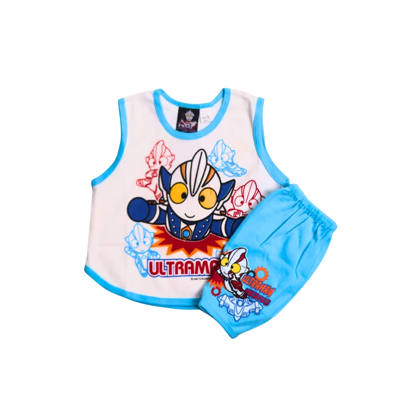 Ultraman Kids Sleeveless Bib & Shorts Set – White & Blue
