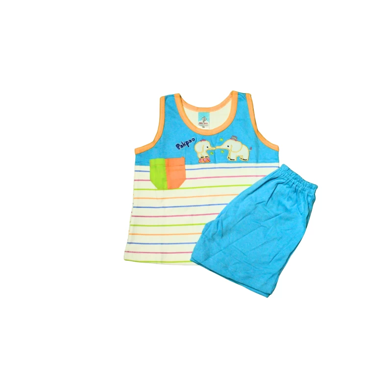 Bright Colorful Kids Tank Top & Shorts Set with Elephant Design