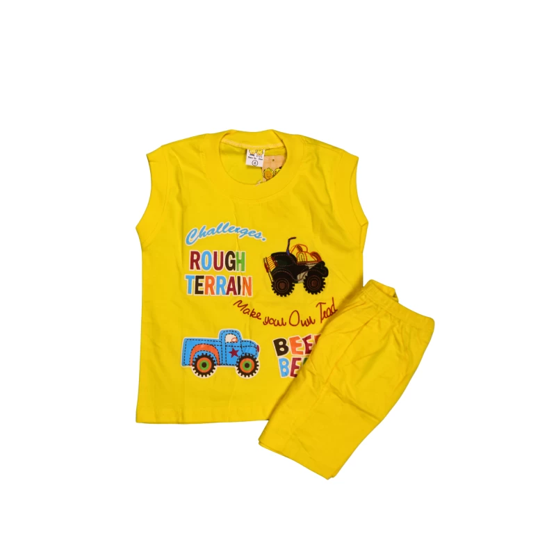 Kids Sleeveless T-Shirt and Shorts Set with Vehicle Print – Bright Summer Outfit