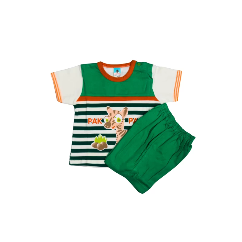 Striped Kids T-Shirt & Shorts Set with Animal Graphic