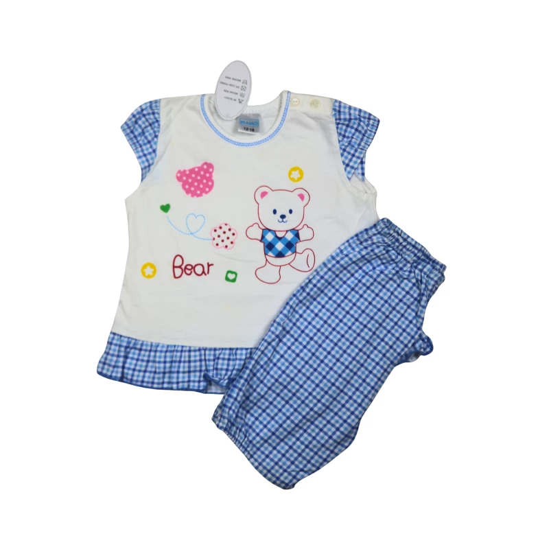 Bear Theme Graphic Tank Top & Checkered Shorts Set