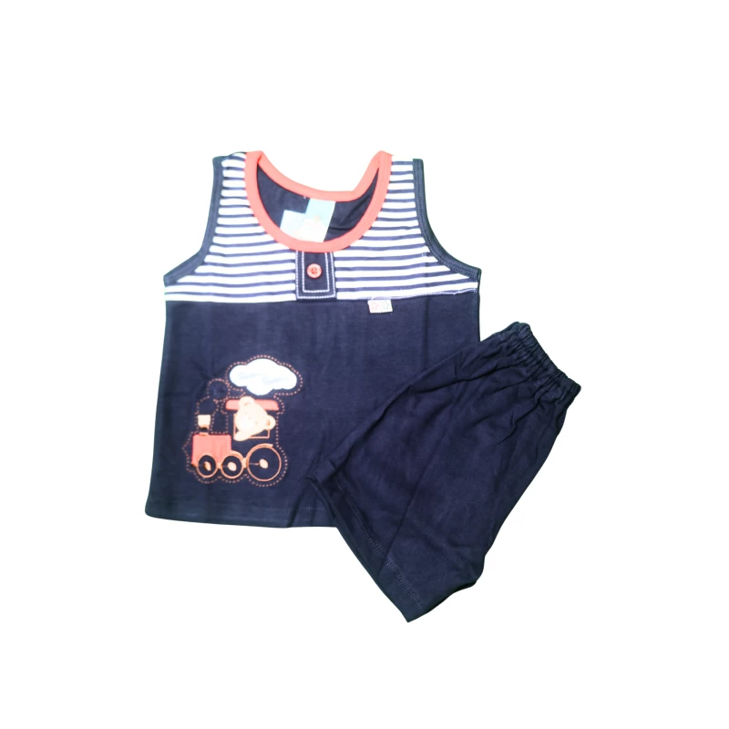 Striped Train Graphic Kids Tank Top & Shorts Set