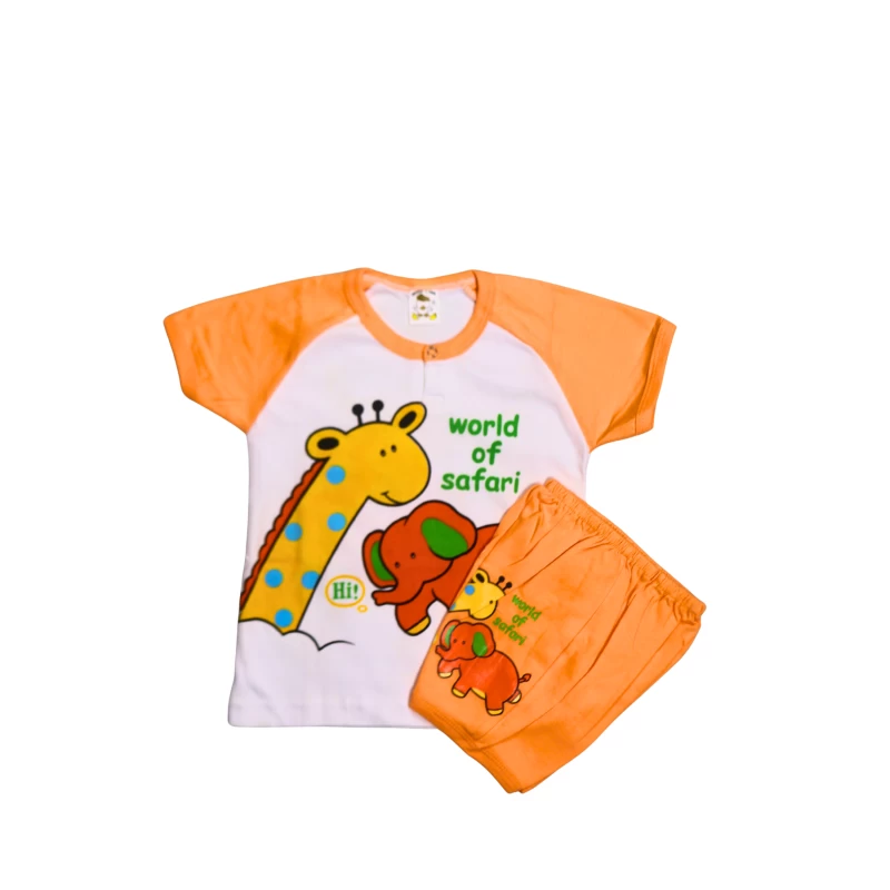 World of Safari Kids T-Shirt & Shorts Set - Giraffe & Elephant Graphic