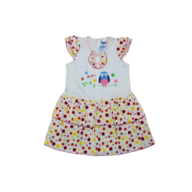 Kids’ Owl Print Dress with Tiered Polka Dot Skirt