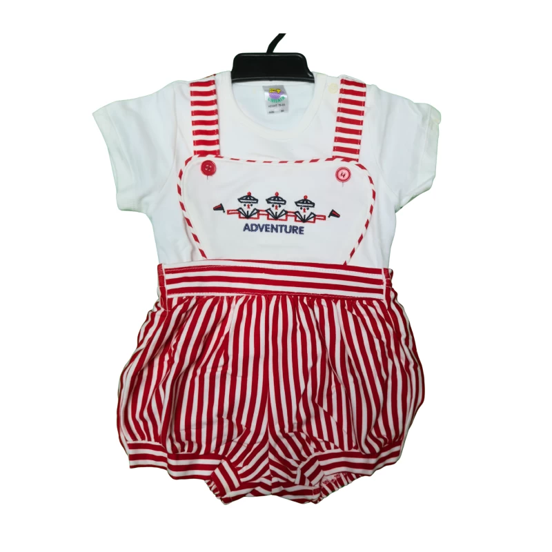 Striped Pinafore Romper with Adorable Adventure