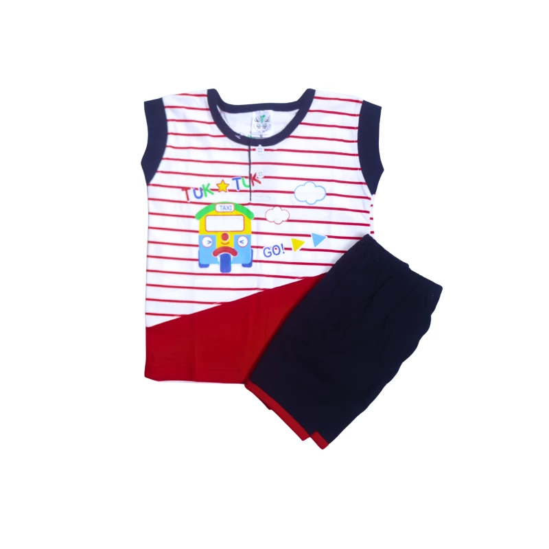 Kids City Taxi Theme Pajama Set - Red & Navy Short Sleeve Top with Shorts