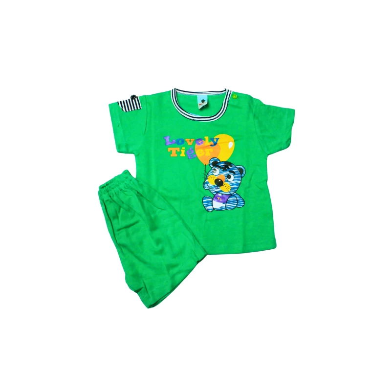 Kids Orange Tee & Shorts Set with Cute Bear Graphic